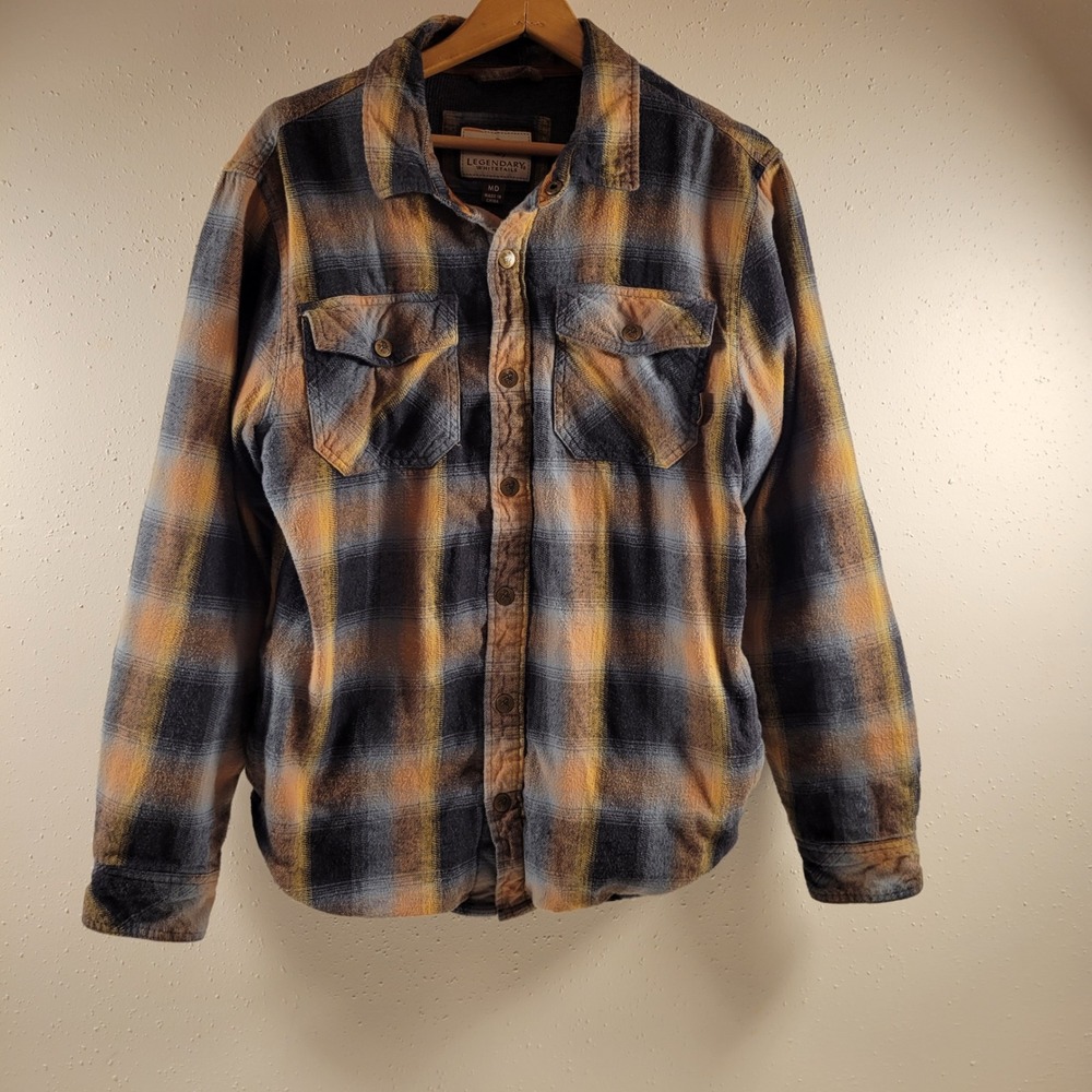 Legendary Whitetails Flannel Shirt Mens MD Orange Plaid Excellent Thermal Lined